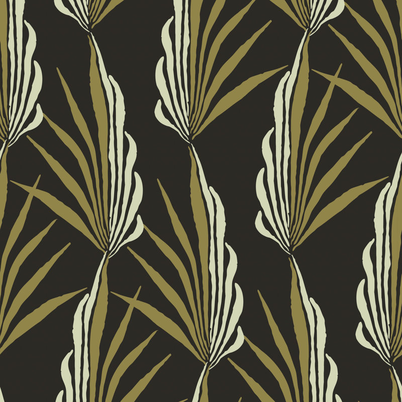 Areca Palm - papier peint noir doré