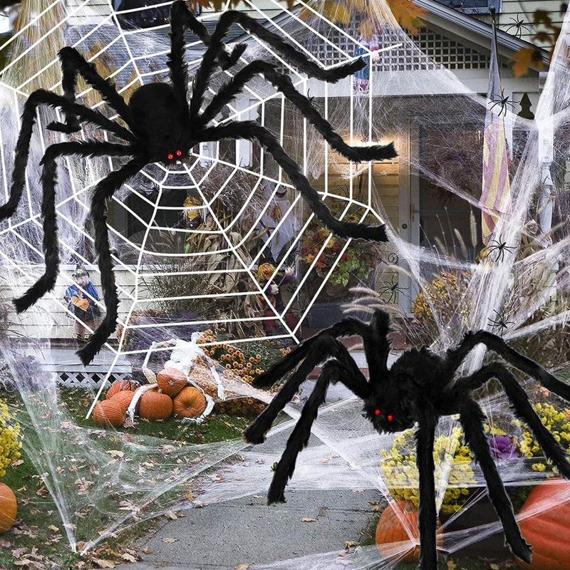 Décoration d'araignée d'Halloween, araignées géantes effrayantes 2PCS, décorations de fête d'Halloween, grands accessoires de maison hantée, décorations de jardin pour l'intérieur et l'extérieur - noir