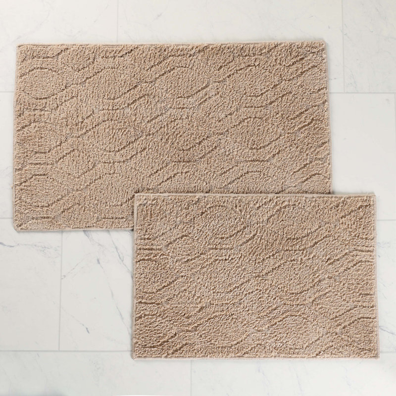 Brou Diamond Lattice Textured Machine Washable 2 Piece Bathroom Rug Set, Beige, MEDIUM- 2 Piece Set