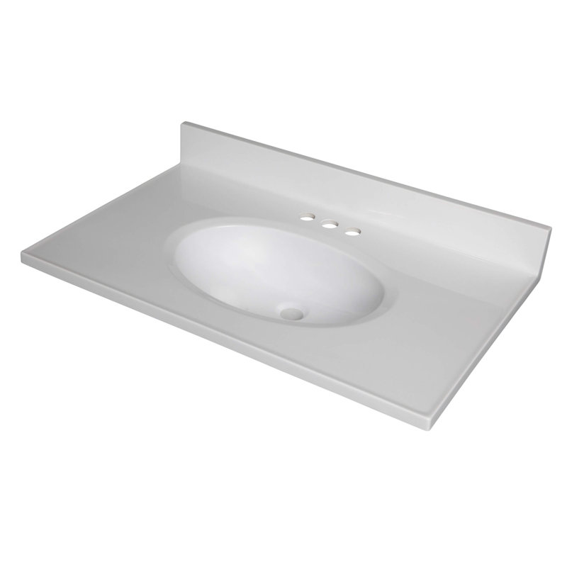 31" White Cultured Marble Bathroom Vanity Top with Sink
