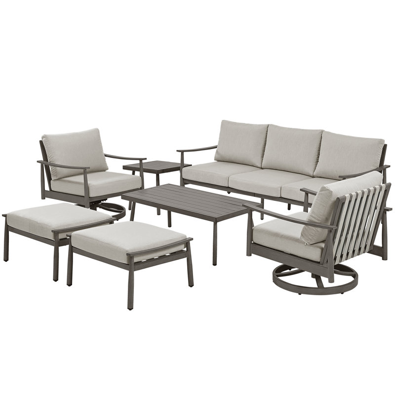 Ensemble de conversation d'extérieur pour 5 personnes avec coussins Mariène, Gris, Gris