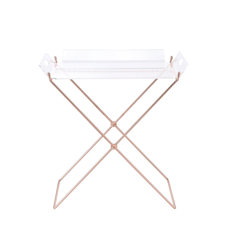 Table rectangulaire non pliable en acrylique transparent avec base en forme de «X» en métal de 8 mm et plateau amovible de 5 mm, largeur de 22 po, hauteur, profondeur de 16 po, poids du tube de 100 lb, capacité