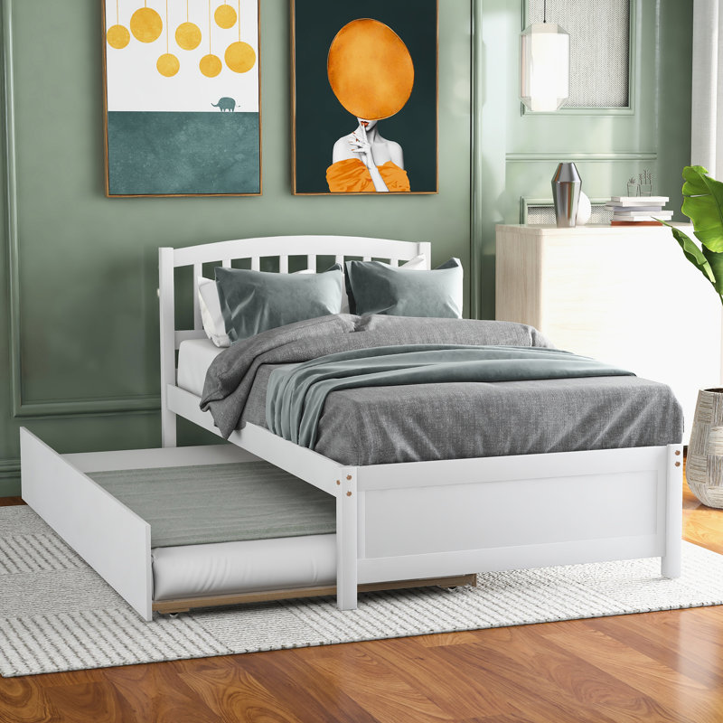 Cadre de lit simple en bois blanc avec lit gigogne - Solide pour une magnifique plateforme de chambre à coucher