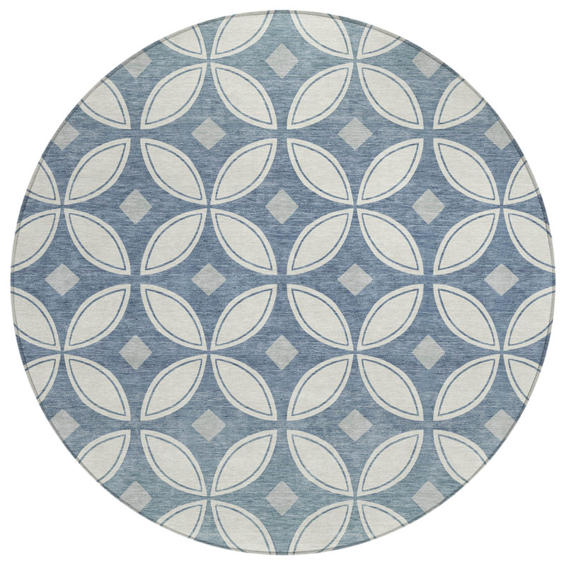Machine Washable Indoor/Outdoor Lockway ACN2423 Geometric Rug, Round 8'
