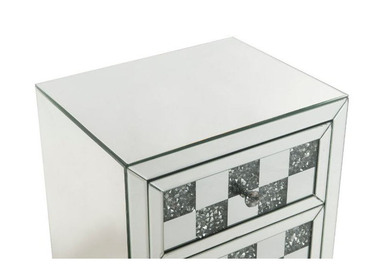 Luxurious Mirrored Glass and Faux Diamond 3-Drawer End Table