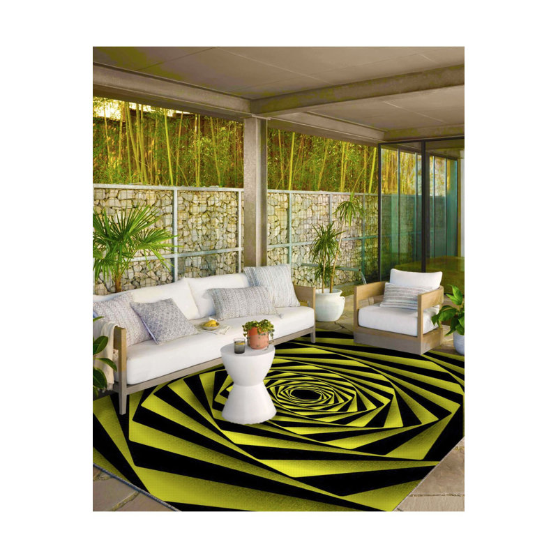 Tapis jaune lavable à motif géométrique infini, Sous-tapis rectangulaire de 3 pi 3 po x 4 pi 11 po