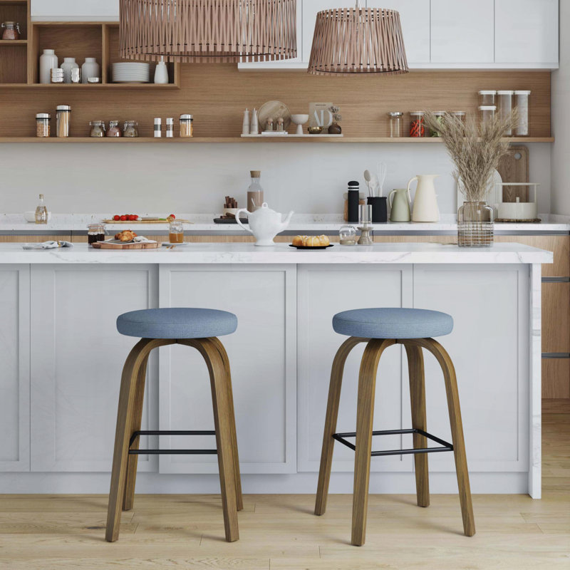 Tabouret de bar pivotant avec dossier sans dossier et siège en tissu, hauteur de 30 po, ensemble de 2, Bleu