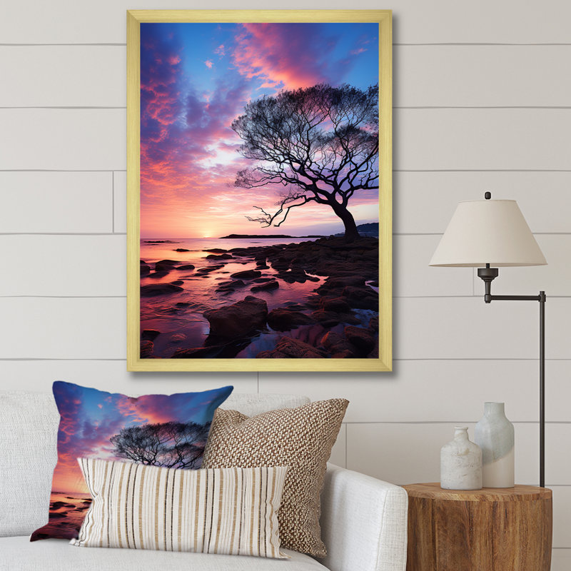 Ciel photo éternelle crépuscule I - décoration murale florale, H 44 po x l 34 po x P 1,5 po, Cadre photo doré