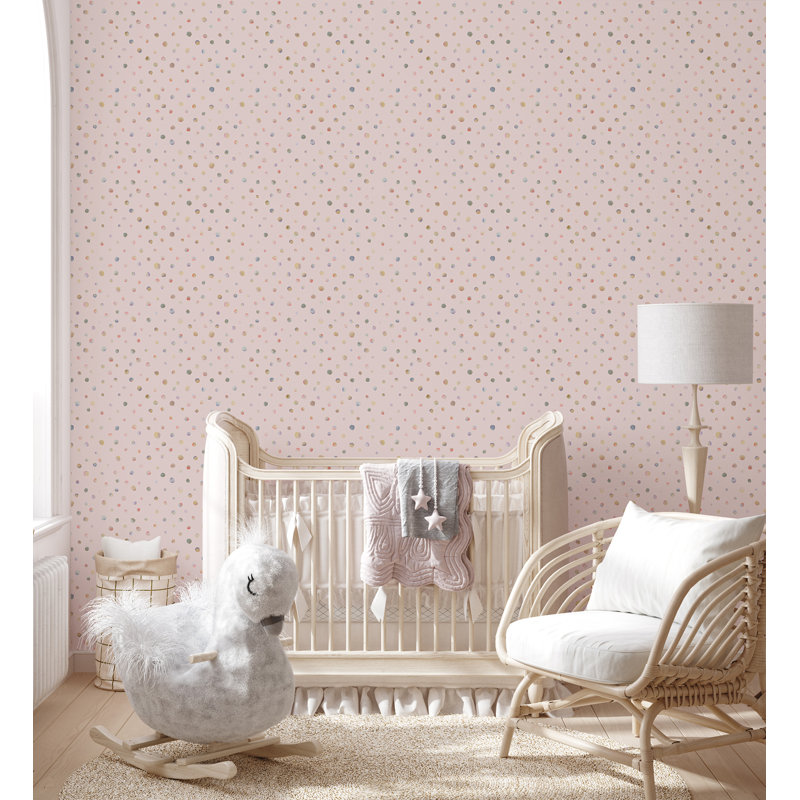 Great Kids Smooth Glitter Watercolor Dots 33' L x 21" W Wallpaper Roll, Rose