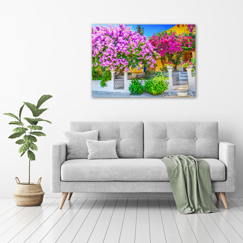 House With Bougainvillea - Wrapped Canvas Print