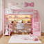 Lit mezzanine pour lit double avec rangement pour escalier AVELOR, bureau intégré en L, garde-robe et ensemble d'éclairage à DEL - espace de travail et garde-robe inclus-2134207966