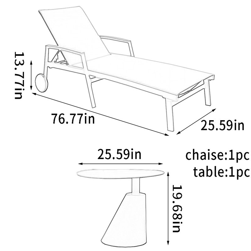 Ensemble de chaises longues d'extérieur en alliage d'aluminium avec table