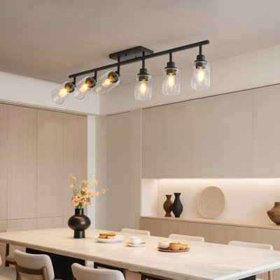 Adjustable Semi Flush Mount Ceiling Light, Matte Black Modern Track Light Fixture With Clear Glass Shades, Kitchen Dining Room Bedroom Hallway
