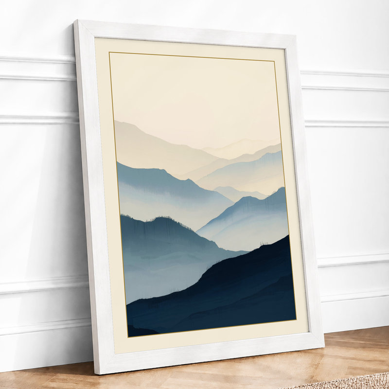 Mountains in Mist Scandinavian - Framed Print, A1 - 84.1 x 59.4 cm, White