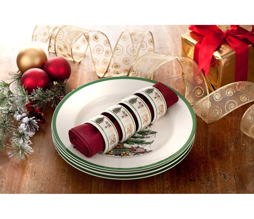 Spode Christmas Tree Gold Napkin Rings 2.75" (Set of 4) Spode