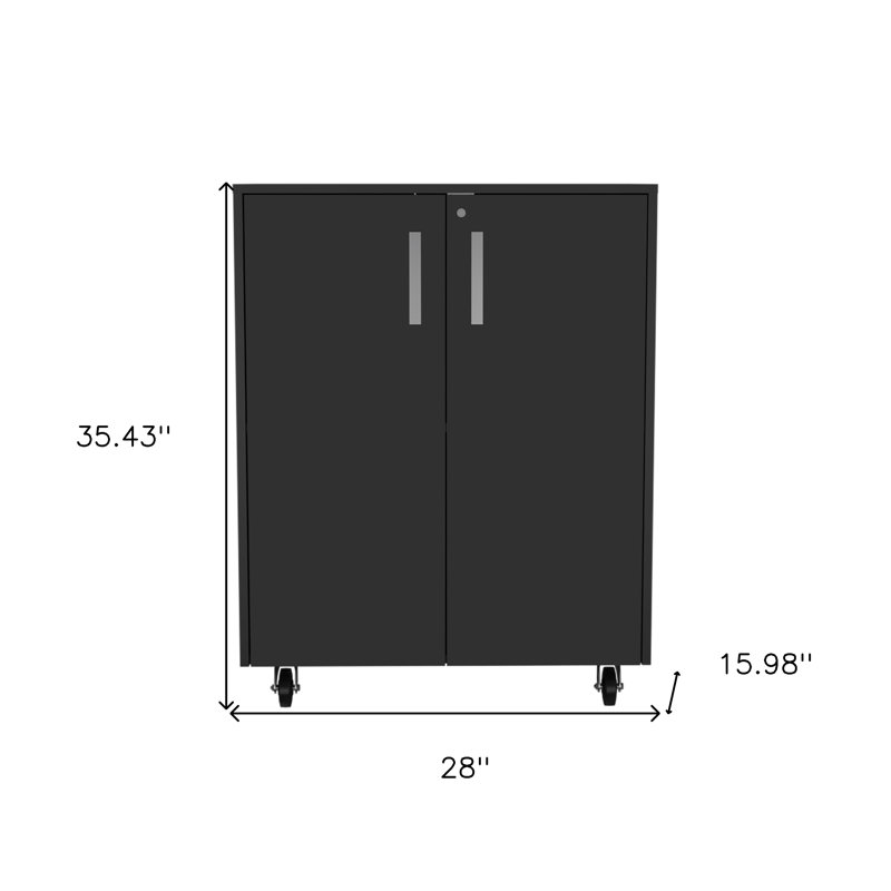 Armoire de rangement roulante 35 po en bois noir avec deux portes