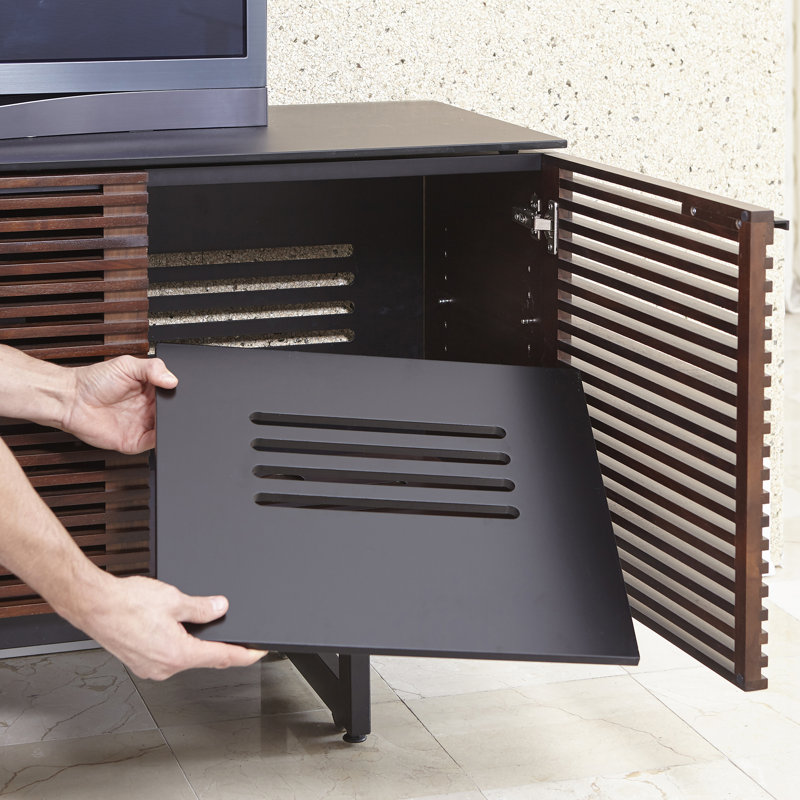 Corridor Glass TV Stand, Chocolate Stained Walnut