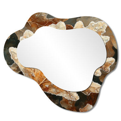 Frosty Oak Leaf I - Leaves Asymmetrical Wall Mirror, Traditional Vanity Mirror, Printed on Metal