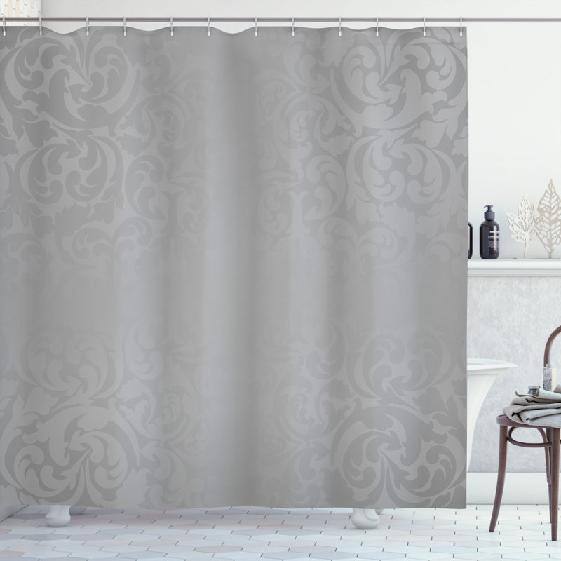 Pale Gray Victorian Damask Fabric Shower Curtain