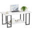 Table basse, table en faux marbre à 2 niveaux avec cadre en métal noir - table de salon et de bureau en marbre blanc