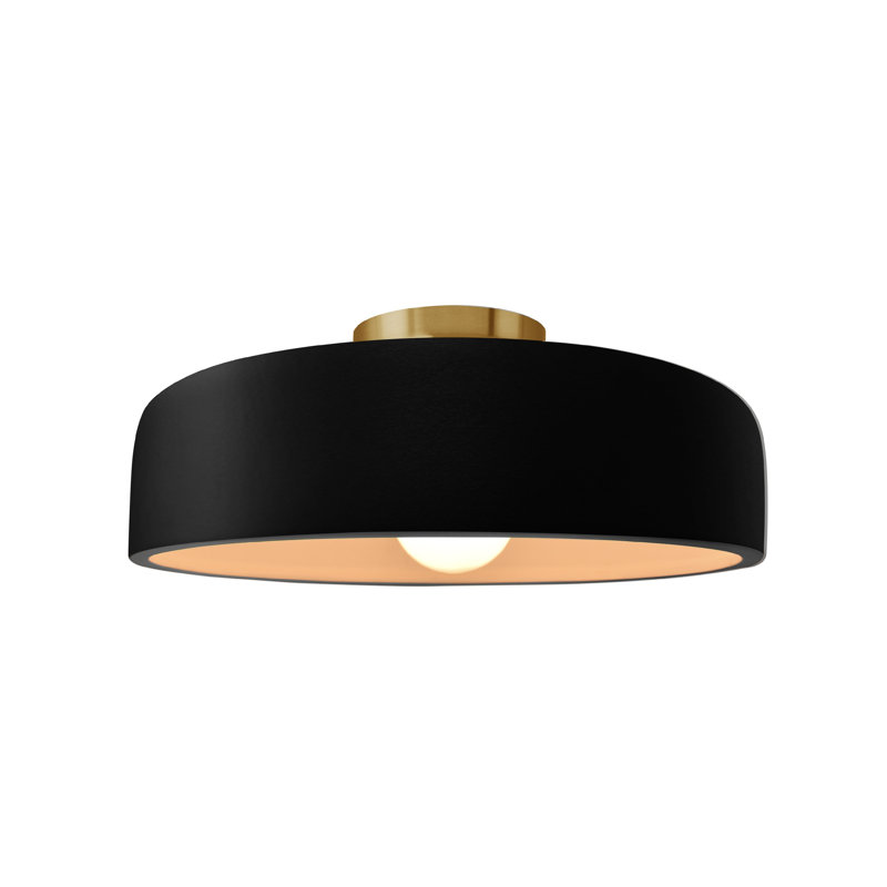 Plafonnier semi-encastré Radiance, Noir mat carbone, Laiton brossé, H 6 po x l 13 po x P 13 po