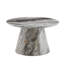 Table basse circulaire gris en fibres à densité moyenne texturée - diamètre 23,6 pouces, hauteur 13,7 pouces, placage texturé gris, texture délicate, adaptable à un plateau de table circulaire.