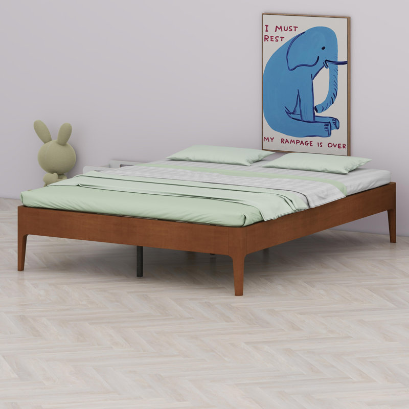 Modern Minimalist Platform Bed with Reinforced Slat Foundation, Brown