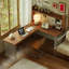 Bureau en bois massif brun en forme de L en acrylique-131411755-131411759