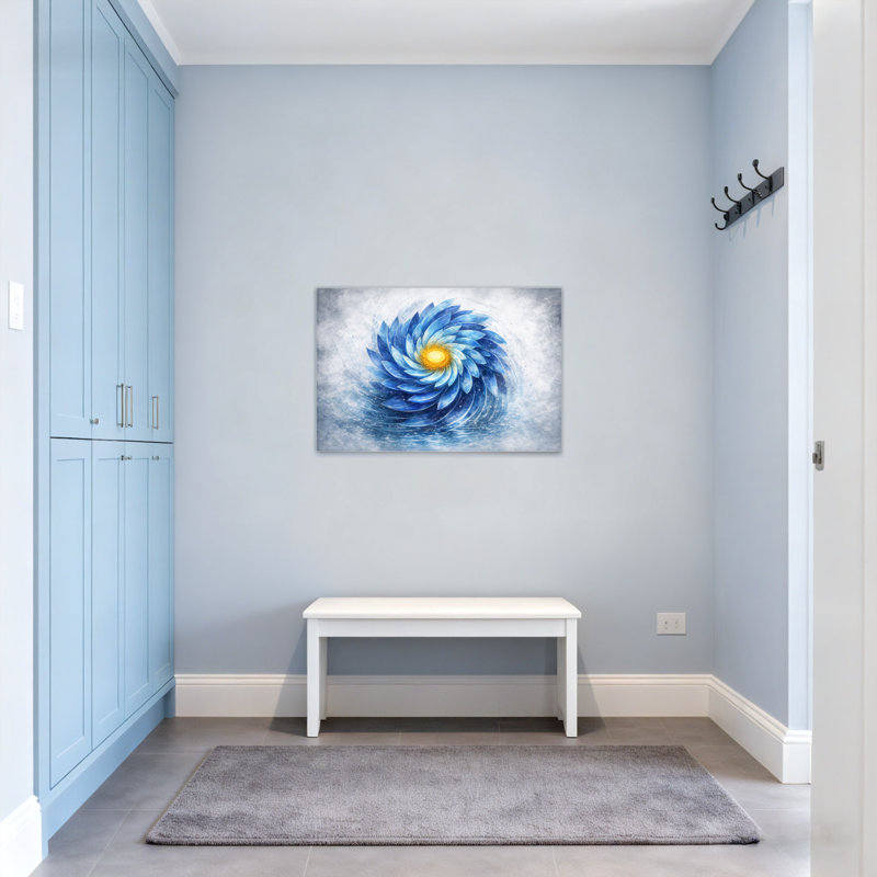 Plantes et fleurs, fleur en spirale bleue avec centre doré, H 12 po x l 18 po