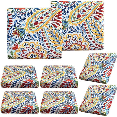 8-Piece Paisley Stretch Patio Cushion Cover Set – Outdoor & Indoor Sofa Seat Slipcovers, Replacement Chair Cushion Covers