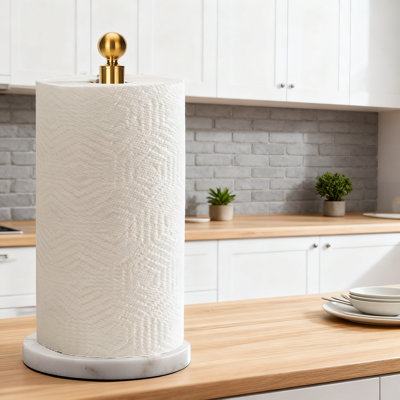 Weighted Paper Towel Holder With Marble Base For One-Handed Use, No-Tip Design And Scratch-Resistant Felt Pads For Countertop Stability