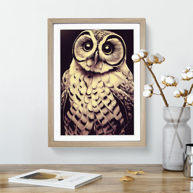 Owl Portrait No.4 - Framed Print, 46cm H x 34cm W x 2cm D, Oak Framed