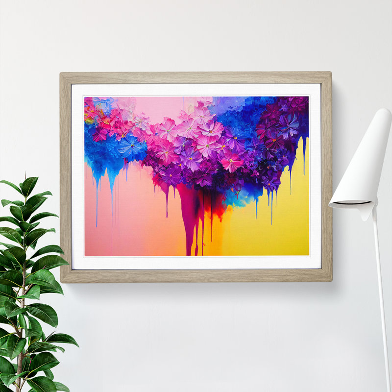 Head Turning Modern Flowers - Single Picture Frame Print, 46cm H x 64cm W x 2cm D, Oak