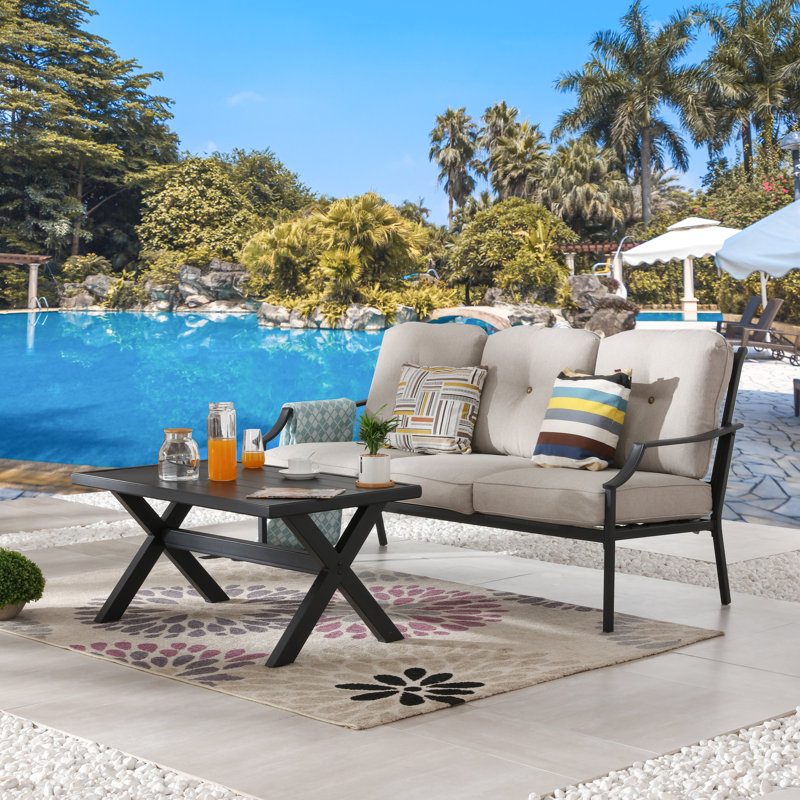 3 - Person Patio Conversation Set with Cushions, Beige