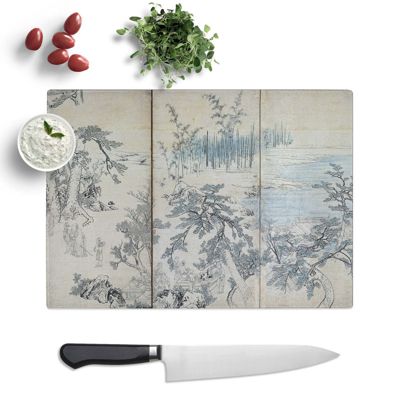 Tempered Glass Gathering in an Orchid Pavilion by Maruyama Okyo Chopping Board, 28.5 cm x 20 cm