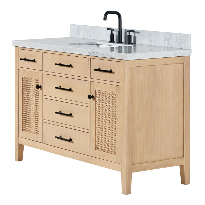 ARIEL Camila 55 Single Sink Bathroom Vanity with Italian Carrara Marble Top, 49", Rectangular