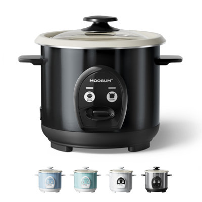 MOOSUM 3-Cup Uncooked Rice Cooker Small & Food Steamer - Ceramic Coating Non-Toxic Inner Pot, One-Touch Multifunction for Rice/Sauté/Yogurt, Dishwasher Safe, 1-3 People Size, Black