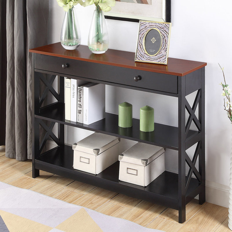 Aafko 39.5" Console Table, Cherry/Black, 31.5" H x 39.5" W x 12" D