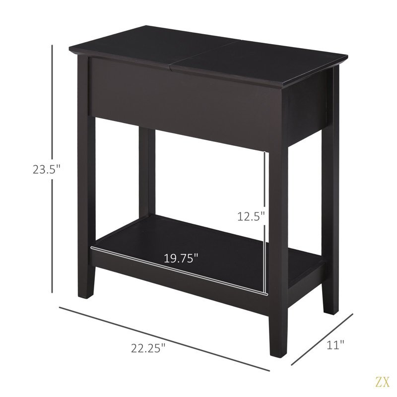 End Table, Narrow Side Table With Flip Top, Storage Cabinet, Bottom Shelf For Living Room
