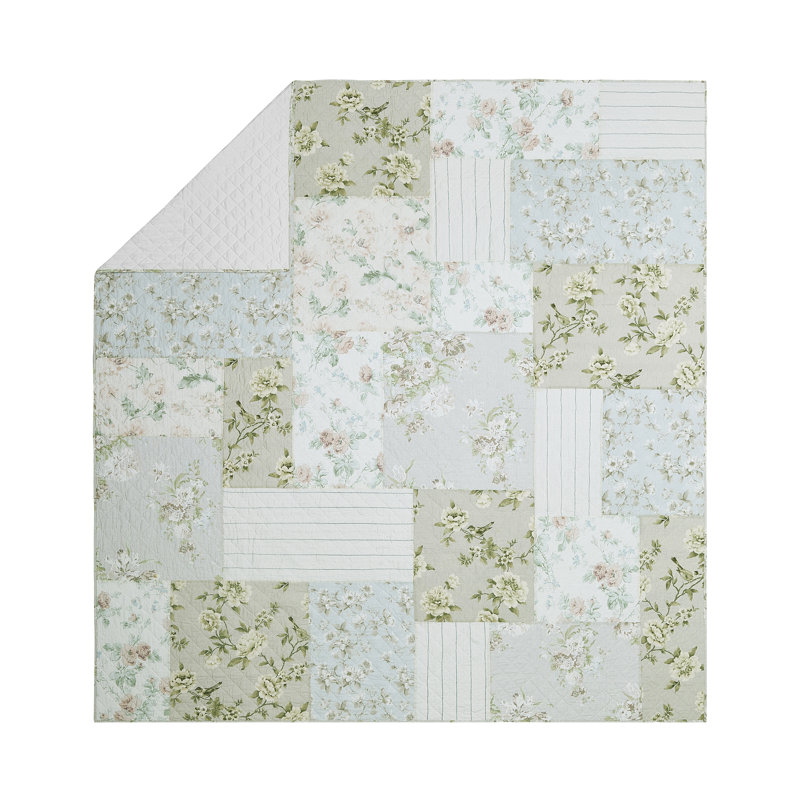 Claire Full/Queen White Cotton Patchwork Quilt Set