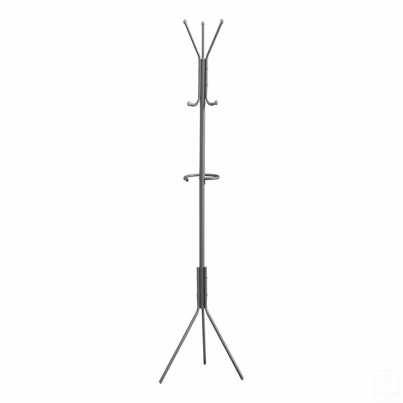 Coat Rack, Hall Tree, Free Standing, Hanging Bar, 6 Hooks, Entryway, 68"H, Silver