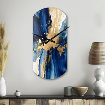 Dark Blue And Gold Strokes VIII - Cylinder Shape Large Fractals 3D Wall Clock