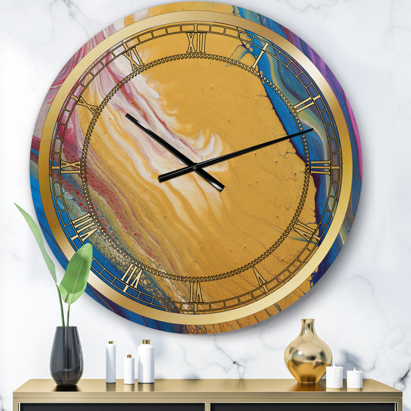 Horloge murale Glam Gold mauve et marbre bleu II, Petit