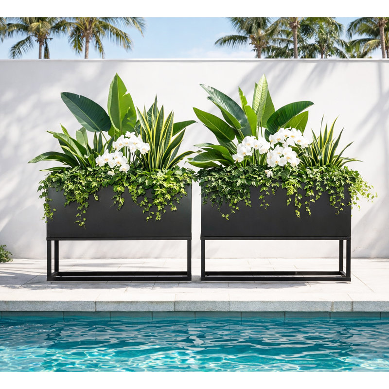 Boîte à fleurs d'extérieur / intérieure moderne en métal surélevé, boîte à fleurs rectangulaire d'extérieur, pot à fleurs surélevé durable et résistant aux intempéries pour usage commercial résidentiel pour patio, terrasse, jardin, jardin