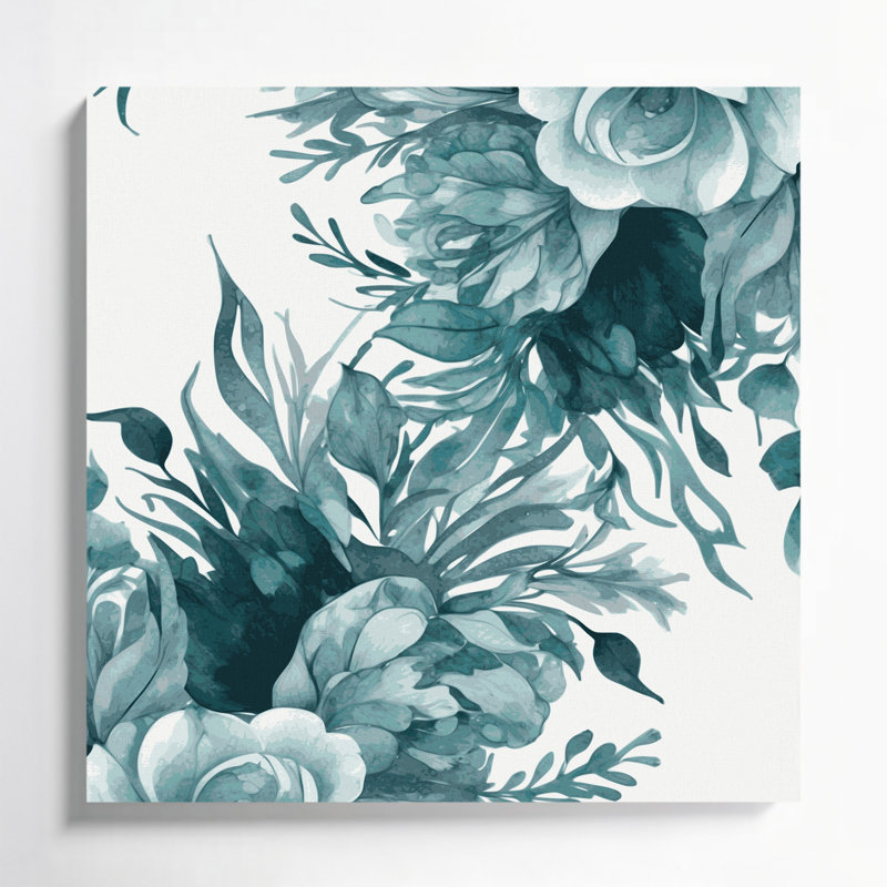 "Watercolor Floral 91", art mural sur toile verte, H 12 po x l 12 po