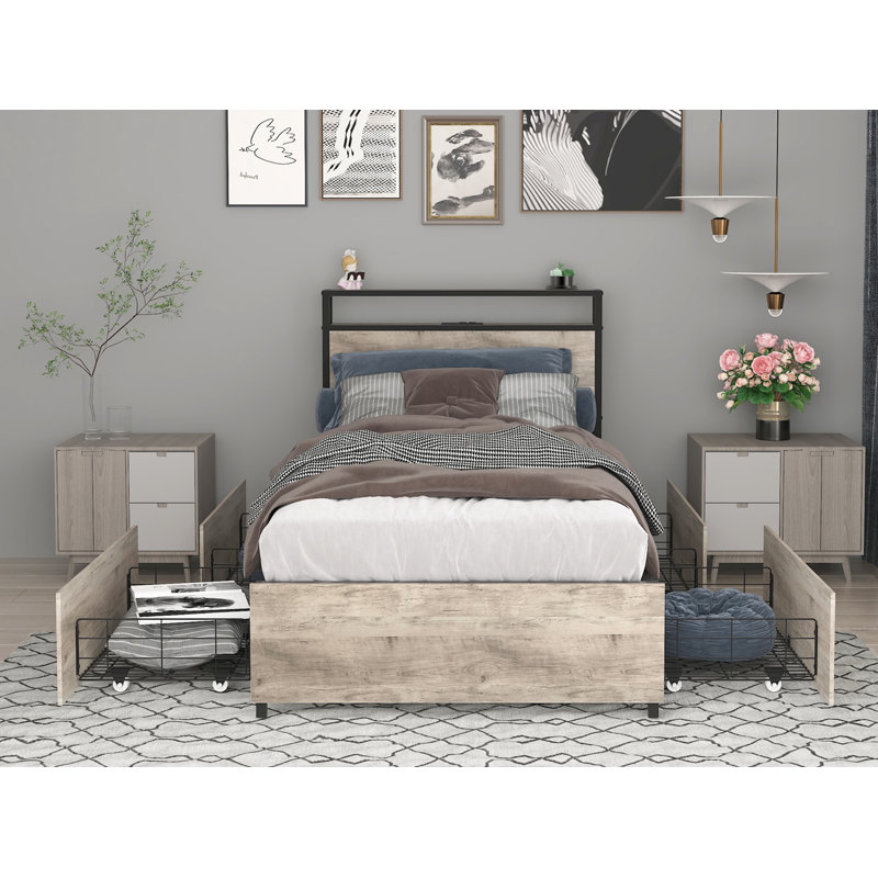 Twin Bed Frame Storage beds, Grey Wash, Twin