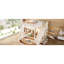 Lit mezzanine double avec tête de lit tapissier et tablettes de rangement, complet avec échelle et glissoire, beige-131105406-131105408
