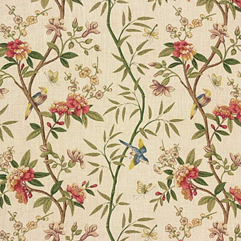 Perandor Peony and Blossom 100% Linen Performance Fabric, Sage/Beige