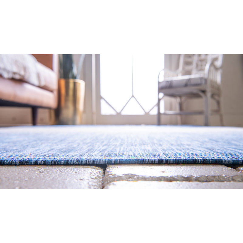 Minturn Abstract Blue/Gray Indoor/Outdoor Area Rug, Rectangle 6'1" x 9'