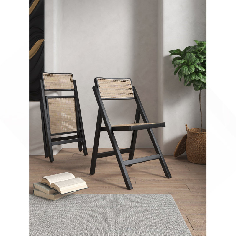 Ensemble de 2 chaises pliantes noires et naturelles